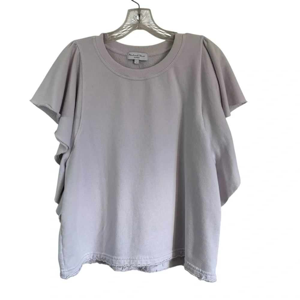 Michael Stars sweatshirt cascading ruffle short sleeve French terry top size L - Picture 2 of 11